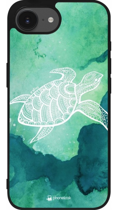 Coque iPhone 16e - Silicone rigide noir Turtle Aztec Watercolor