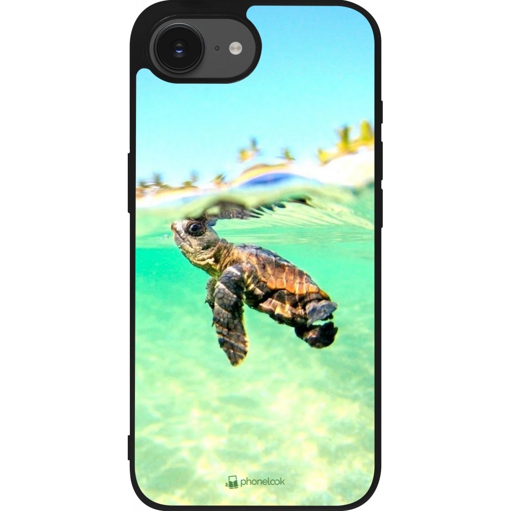 Coque iPhone 16e - Silicone rigide noir Turtle Underwater