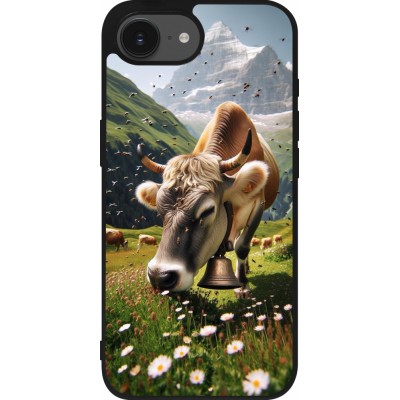 Coque iPhone 17e / 16e - Silicone rigide noir Vache montagne Valais