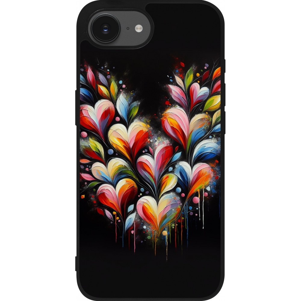 Coque iPhone 16e - Silicone rigide noir Valentine 2024 Coeur Noir Abstrait