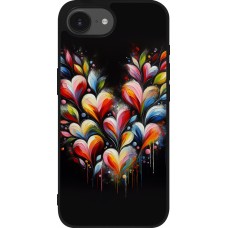 Coque iPhone 16e - Silicone rigide noir Valentine 2024 Coeur Noir Abstrait