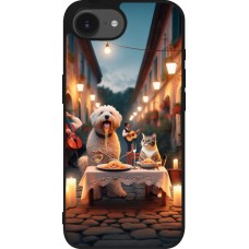 Coque iPhone 16e - Silicone rigide noir Valentine 2024 Dog & Cat Candlelight