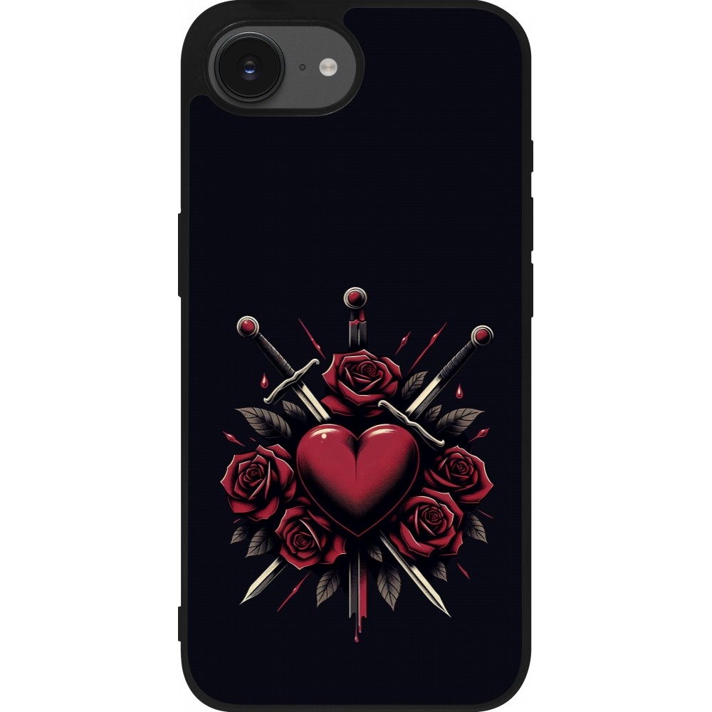 Coque iPhone 16e - Silicone rigide noir Valentine 2024 gothic love