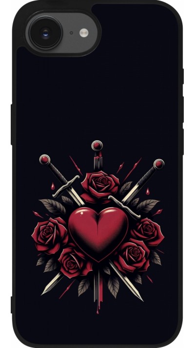 Coque iPhone 16e - Silicone rigide noir Valentine 2024 gothic love