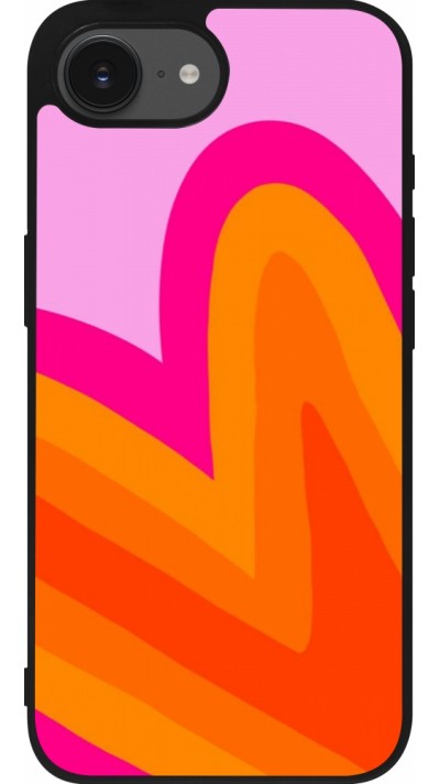 Coque iPhone 16e - Silicone rigide noir Valentine 2024 heart gradient