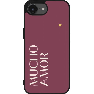 Coque iPhone 16e - Silicone rigide noir Valentine 2024 mucho amor rosado