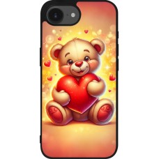 Coque iPhone 16e - Silicone rigide noir Valentine 2024 Teddy love
