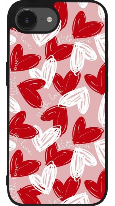Coque iPhone 16e - Silicone rigide noir Valentine 2024 with love heart