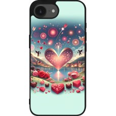 Coque iPhone 16e - Silicone rigide noir Valentine 2025 Chic
