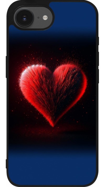 Coque iPhone 16e - Silicone rigide noir Valentine 2025 coeur rouge