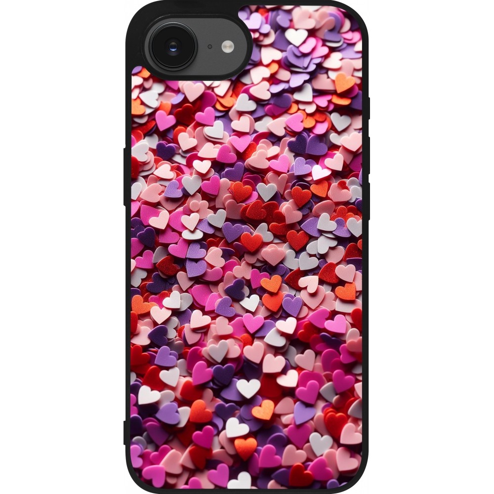 Coque iPhone 16e - Silicone rigide noir Valentine 2025 Confetti