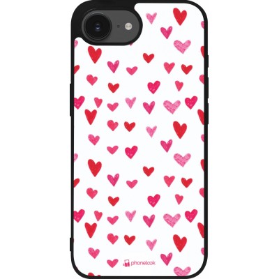 Coque iPhone 17e / 16e - Silicone rigide noir Valentine 2022 Many pink hearts