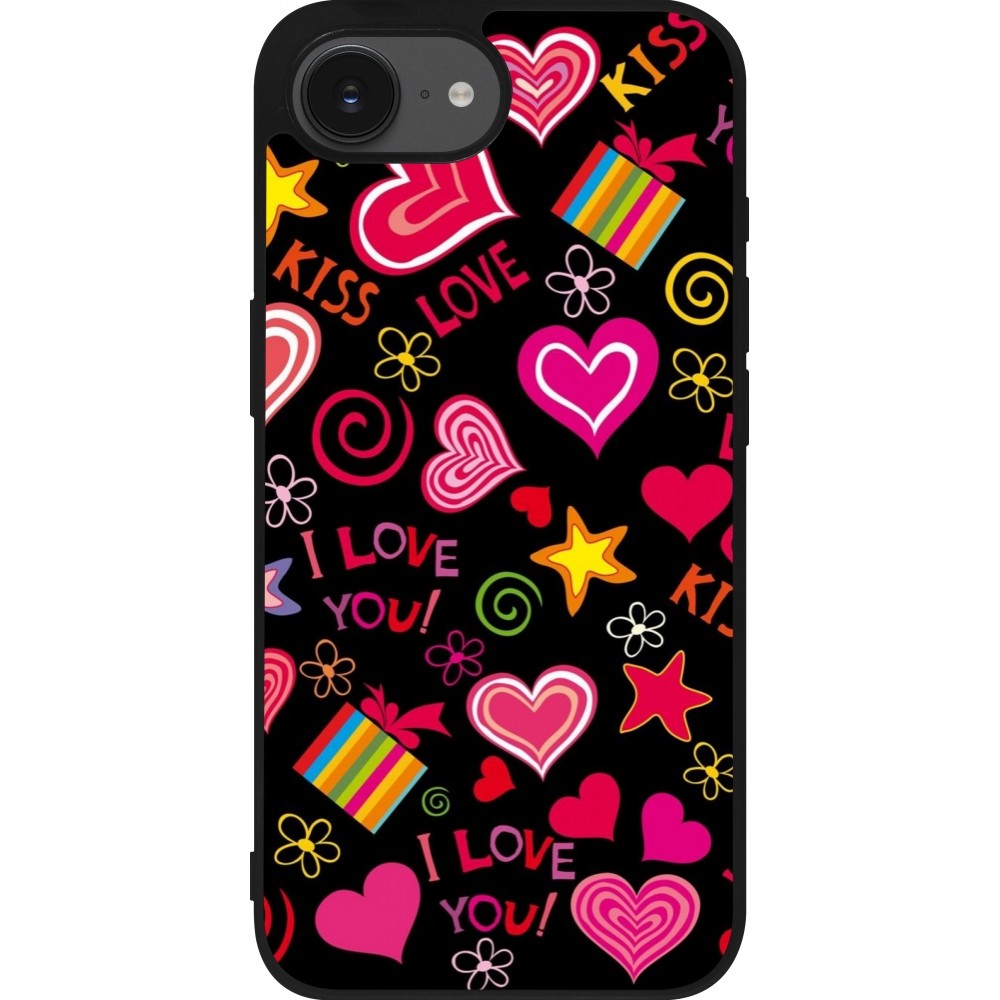 iPhone 16e Case Hülle - Silikon schwarz Valentine 2023 love symbols