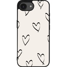 Coque iPhone 16e - Silicone rigide noir Valentine 2023 minimalist hearts
