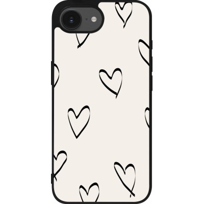 Coque iPhone 16e - Silicone rigide noir Valentine 2023 minimalist hearts