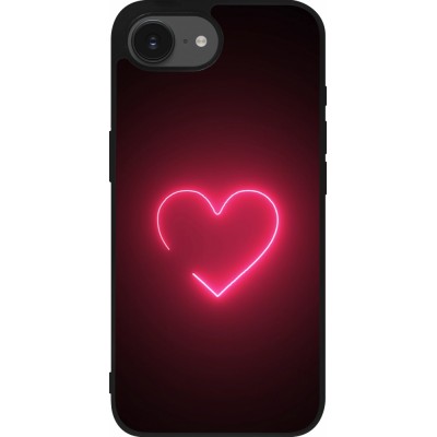 Coque iPhone 16e - Silicone rigide noir Valentine 2023 single neon heart