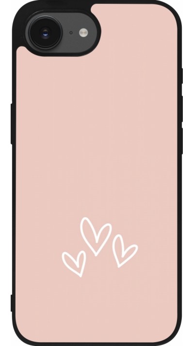 Coque iPhone 16e - Silicone rigide noir Valentine 2023 three minimalist hearts