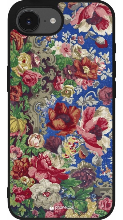 Coque iPhone 16e - Silicone rigide noir Vintage Art Flowers