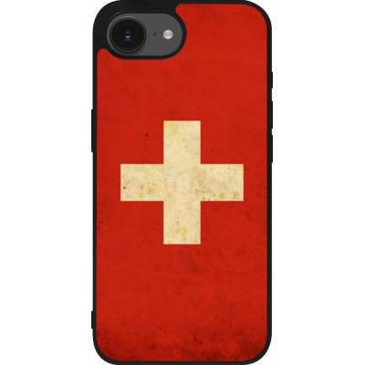 Coque iPhone 16e - Silicone rigide noir Vintage Flag SWISS