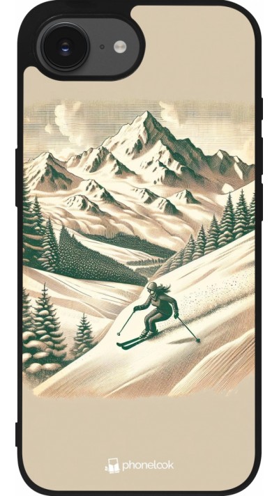 Coque iPhone 16e - Silicone rigide noir Vintage Ski Mountain