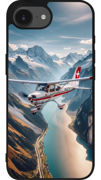 Coque iPhone 16e - Silicone rigide noir Vol Alpin Suisse