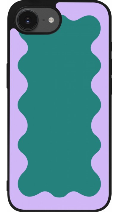 Coque iPhone 16e - Silicone rigide noir Wavy Rectangle Green Purple