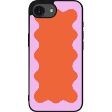 Coque iPhone 16e - Silicone rigide noir Wavy Rectangle Orange Pink