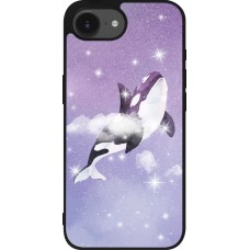 Coque iPhone 17e / 16e - Silicone rigide noir Whale in sparking stars