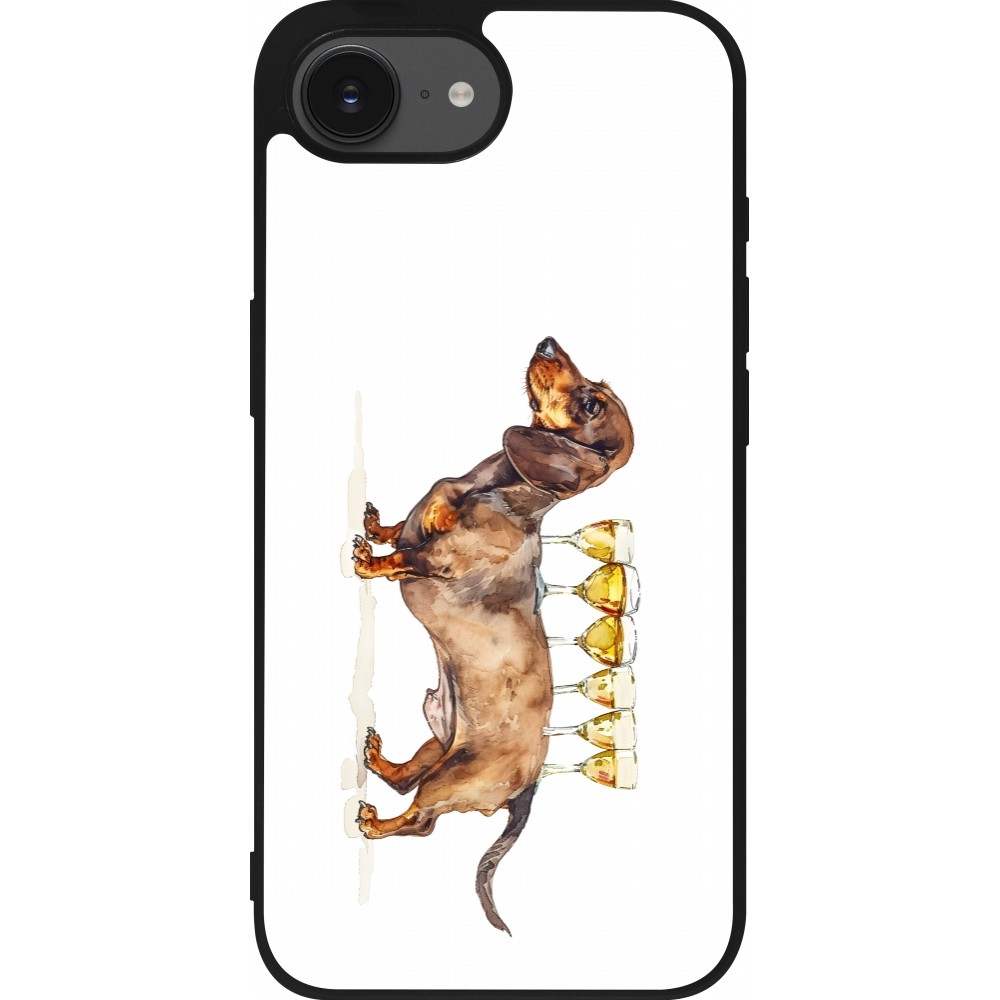 Coque iPhone 16e - Silicone rigide noir Wine Teckel
