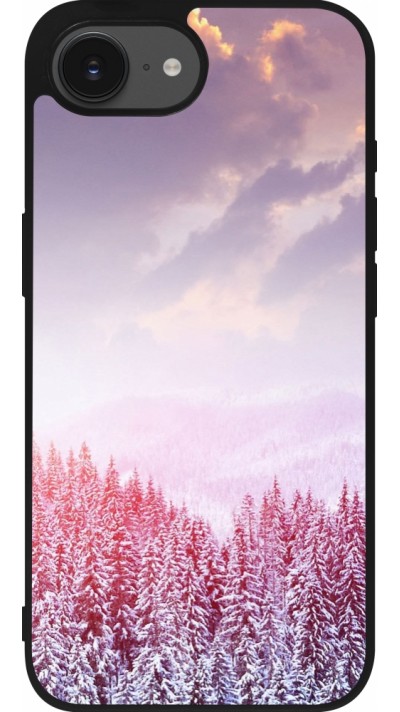 Coque iPhone 16e - Silicone rigide noir Winter 22 Pink Forest