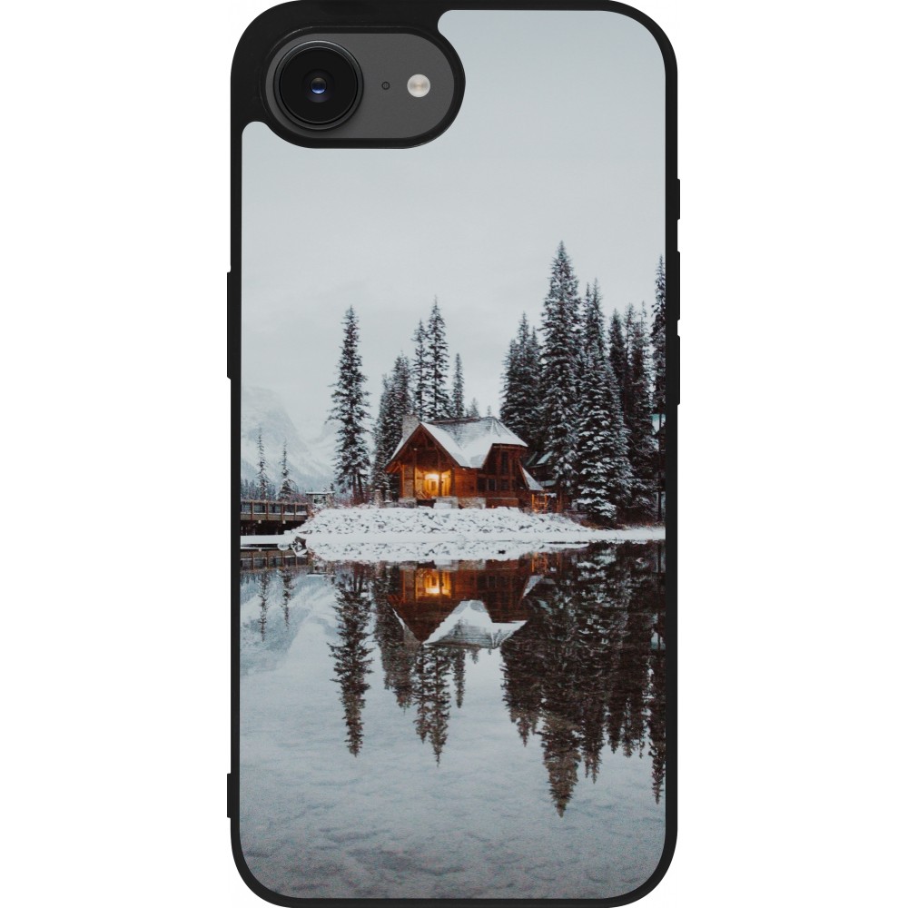 iPhone 16e Case Hülle - Silikon schwarz Winter 25 Winter house forest afternoon