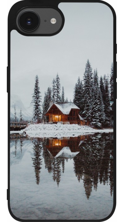 iPhone 16e Case Hülle - Silikon schwarz Winter 25 Winter house forest afternoon