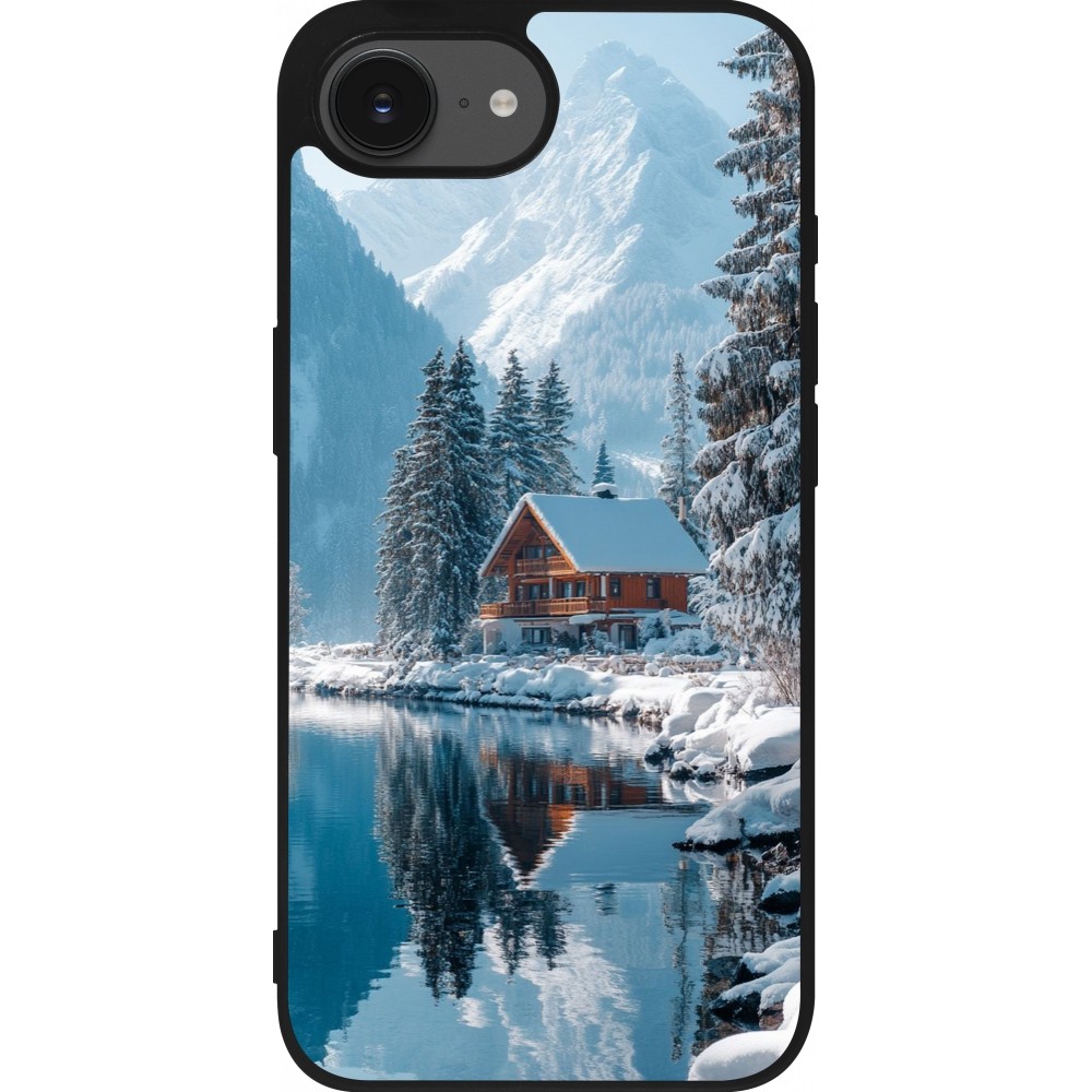 iPhone 16e Case Hülle - Silikon schwarz Winter 25 Winter house forest day