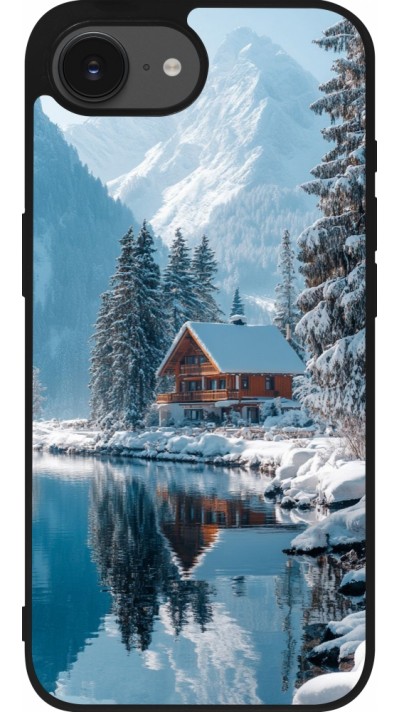 iPhone 16e Case Hülle - Silikon schwarz Winter 25 Winter house forest day