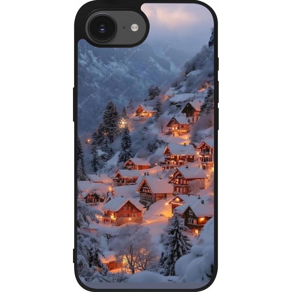 iPhone 16e Case Hülle - Silikon schwarz Winter 25 Winter snowy village