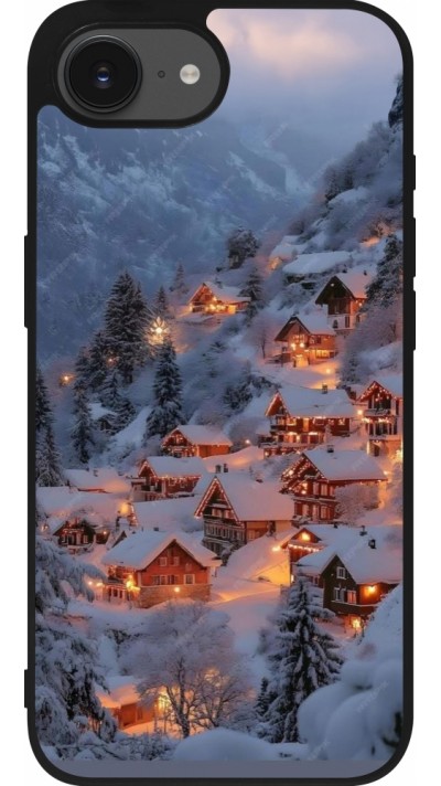 iPhone 16e Case Hülle - Silikon schwarz Winter 25 Winter snowy village