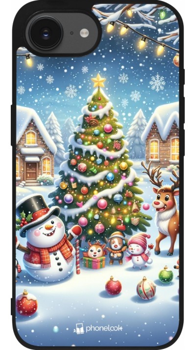 iPhone 16e Case Hülle - Silikon schwarz Weihnachten 2023 Schneemann und Tannenbaum