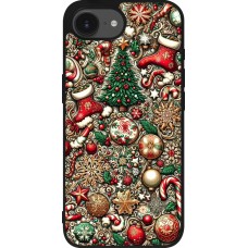 Coque iPhone 16e - Silicone rigide noir Noël 2023 micro pattern