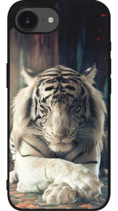 Coque iPhone 16e - Silicone rigide noir Zen Tiger