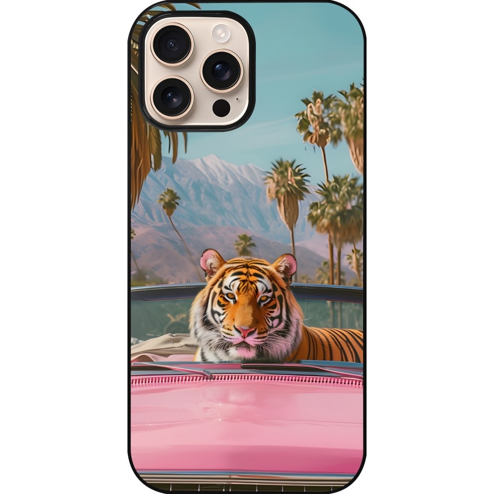 Coque iPhone 16 Pro Max - Tigre voiture rose
