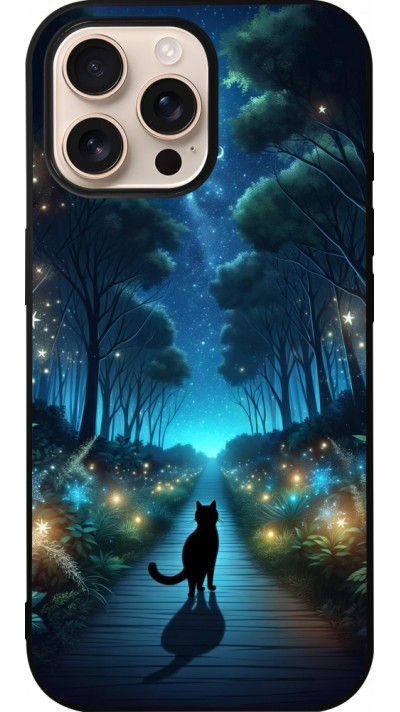 iPhone 16 Pro Max Case Hülle - Silikon schwarz Schwarze Katze Spaziergang