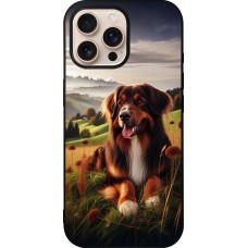 Coque iPhone 16 Pro Max - Silicone rigide noir Chien Campagne Suisse