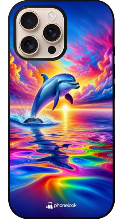 iPhone 16 Pro Max Case Hülle - Silikon schwarz Glücklicher Regenbogen-Delfin