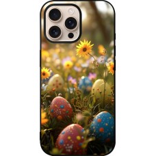Coque iPhone 16 Pro Max - Silicone rigide noir Easter 2026 Decorated eggs