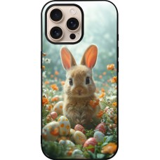 Coque iPhone 16 Pro Max - Silicone rigide noir Easter 2026 Rabbit in the garden