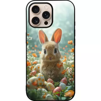 Coque iPhone 16 Pro Max - Silicone rigide noir Easter 2026 Rabbit in the garden