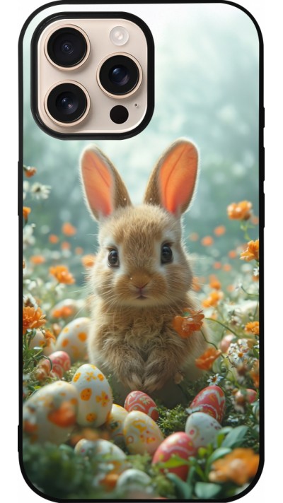 Coque iPhone 16 Pro Max - Silicone rigide noir Easter 2026 Rabbit in the garden