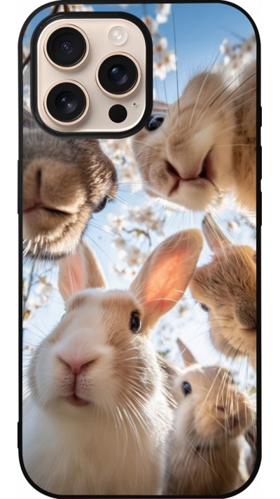 Coque iPhone 16 Pro Max - Silicone rigide noir Easter 2026 Rabbits