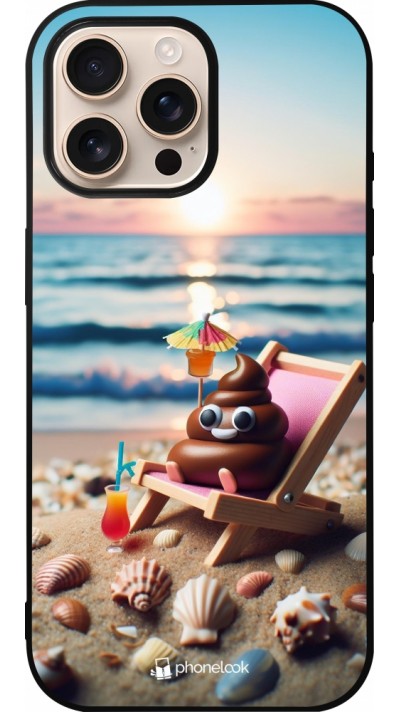 iPhone 16 Pro Max Case Hülle - Silikon schwarz Kackhaufen Emoji auf Liegestuhl