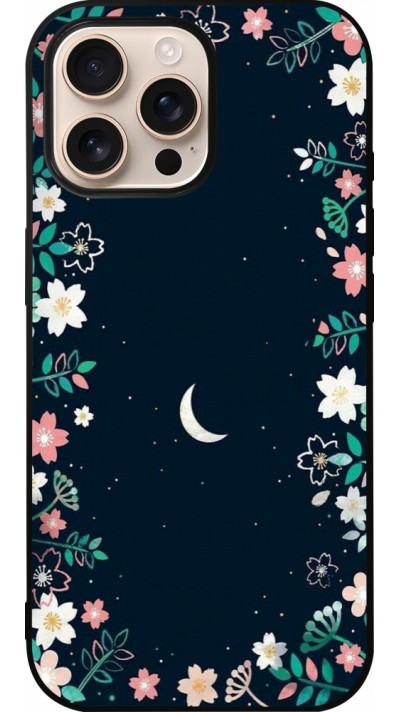 Coque iPhone 16 Pro Max - Silicone rigide noir Flowers space